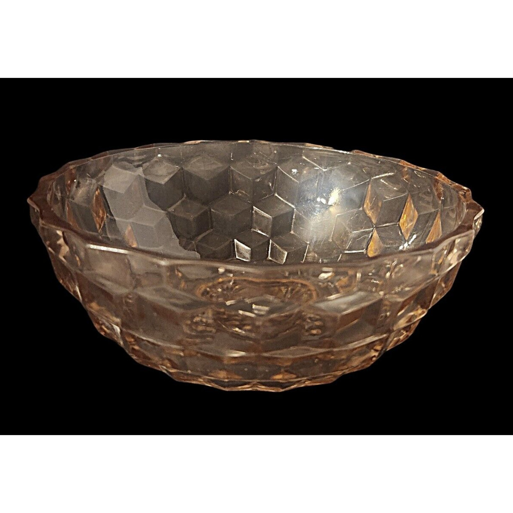 Depression Glass Pink Cubist Dessert Bowl Fruit Dish 6 1/2" D Vintage Jeanette